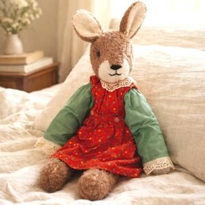 Handmade Knit Bunny Plush Doll Cottagecore Folk Art Easter Cottagecore 20"